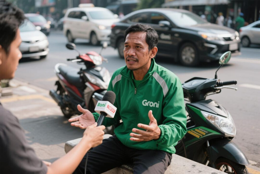 Seorang Bapak Bernama Jaya Berusia 29 Tahun Yang Juga Kerja Sebagai Supir Ojol atau Ojek Online
